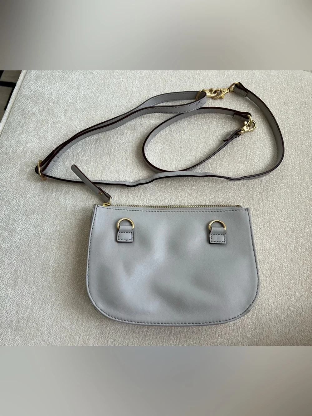 Lo & Sons Light Gray Leather Crossbody with Gold Hardware
